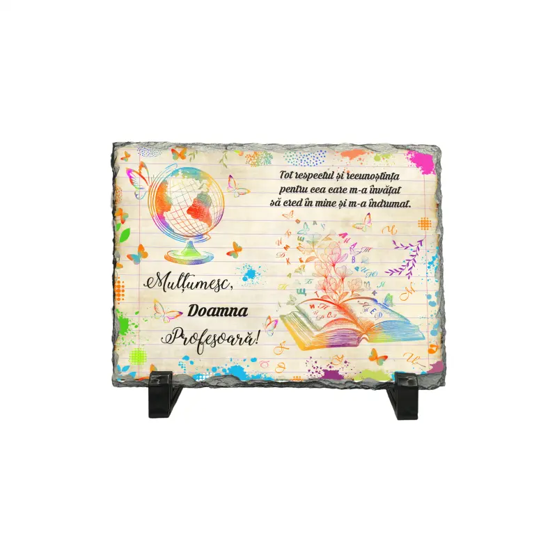 Multumesc doamna profesoara, piatra ardezie personalizata, cu mesaj model, pa098